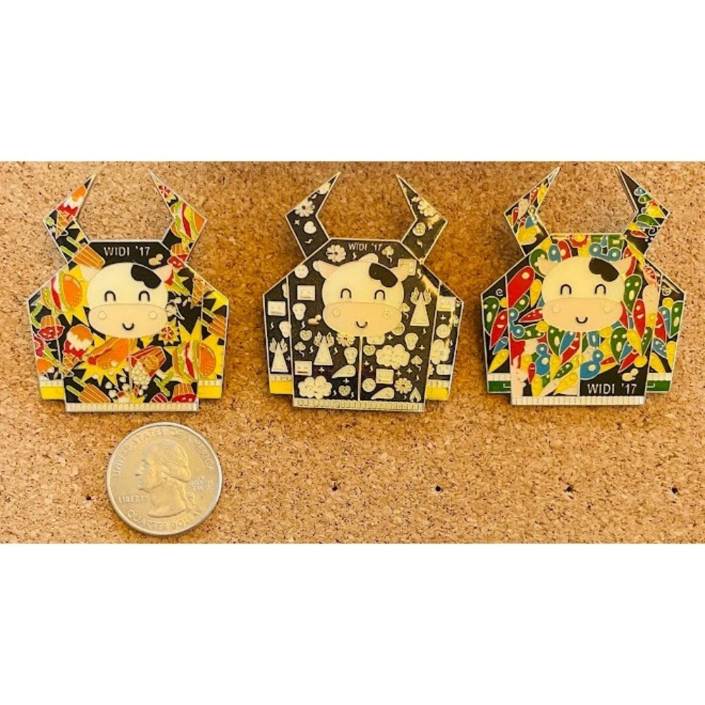 2017 Wisconsin WIDI Destination Imagination Geometric Cow Sweater Pin Set Lot 3